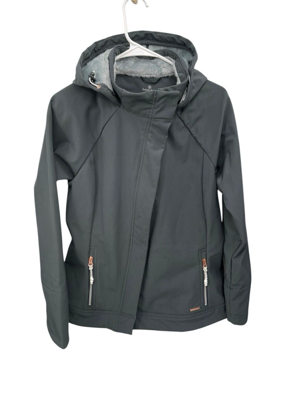 Sweaty Betty Bear Hug Jacket Asymmetric Zip Front Gray Fleece Lining Size Small